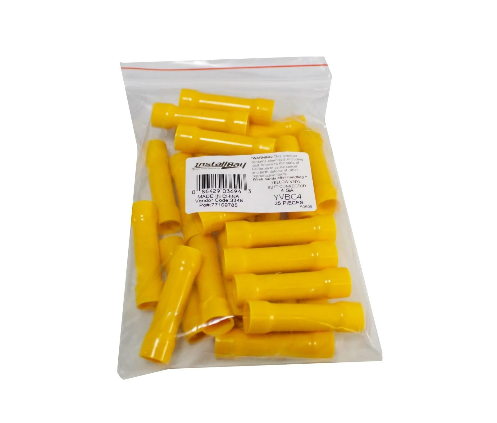 Install Bay 4 Gauge Yellow Vinyl Butt Connector 25 Pieces YVBC4 - Image 2