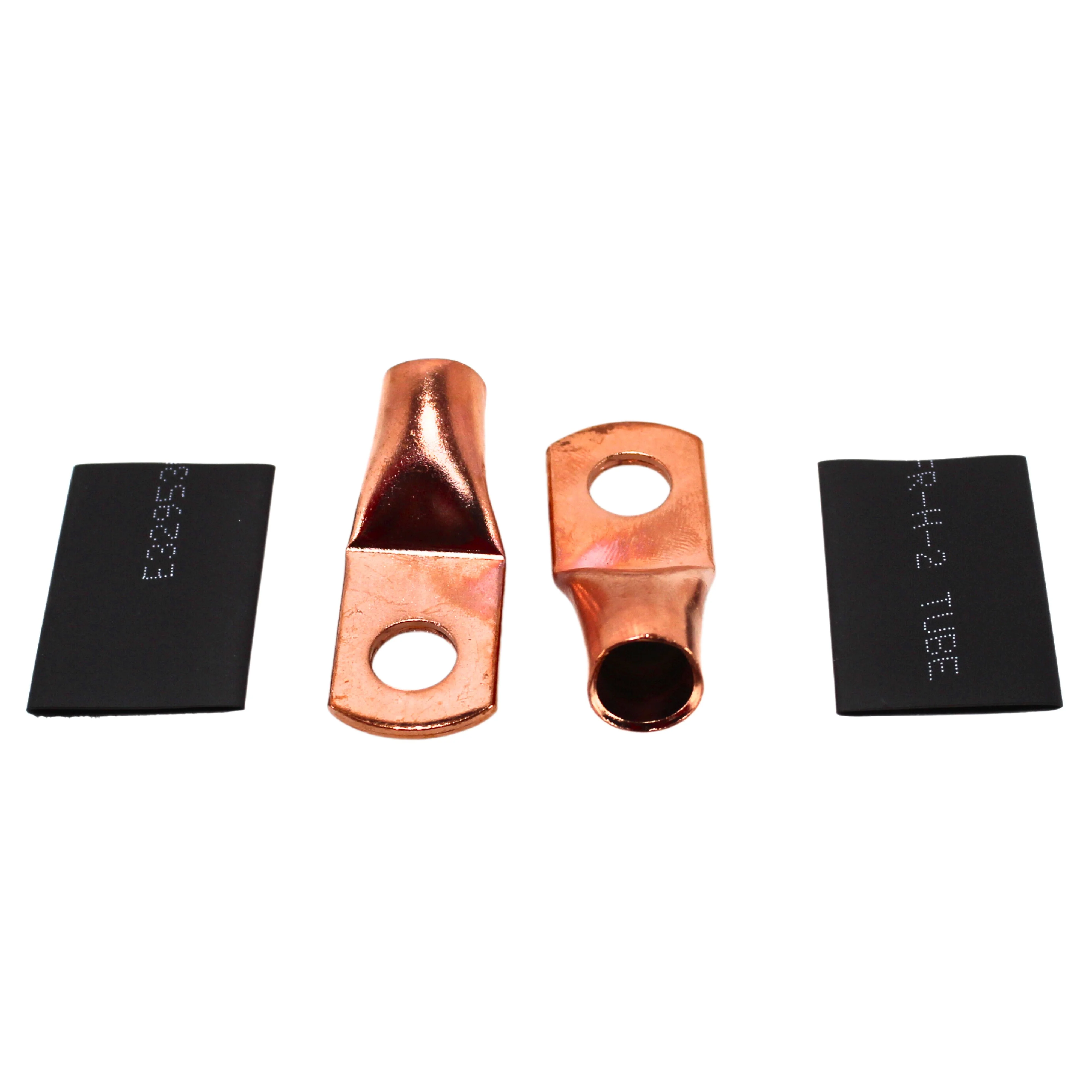 Pair of 0 Gauge 5/16 Inch Solder style Copper Ring Terminal Lugs w/ Heatshrink