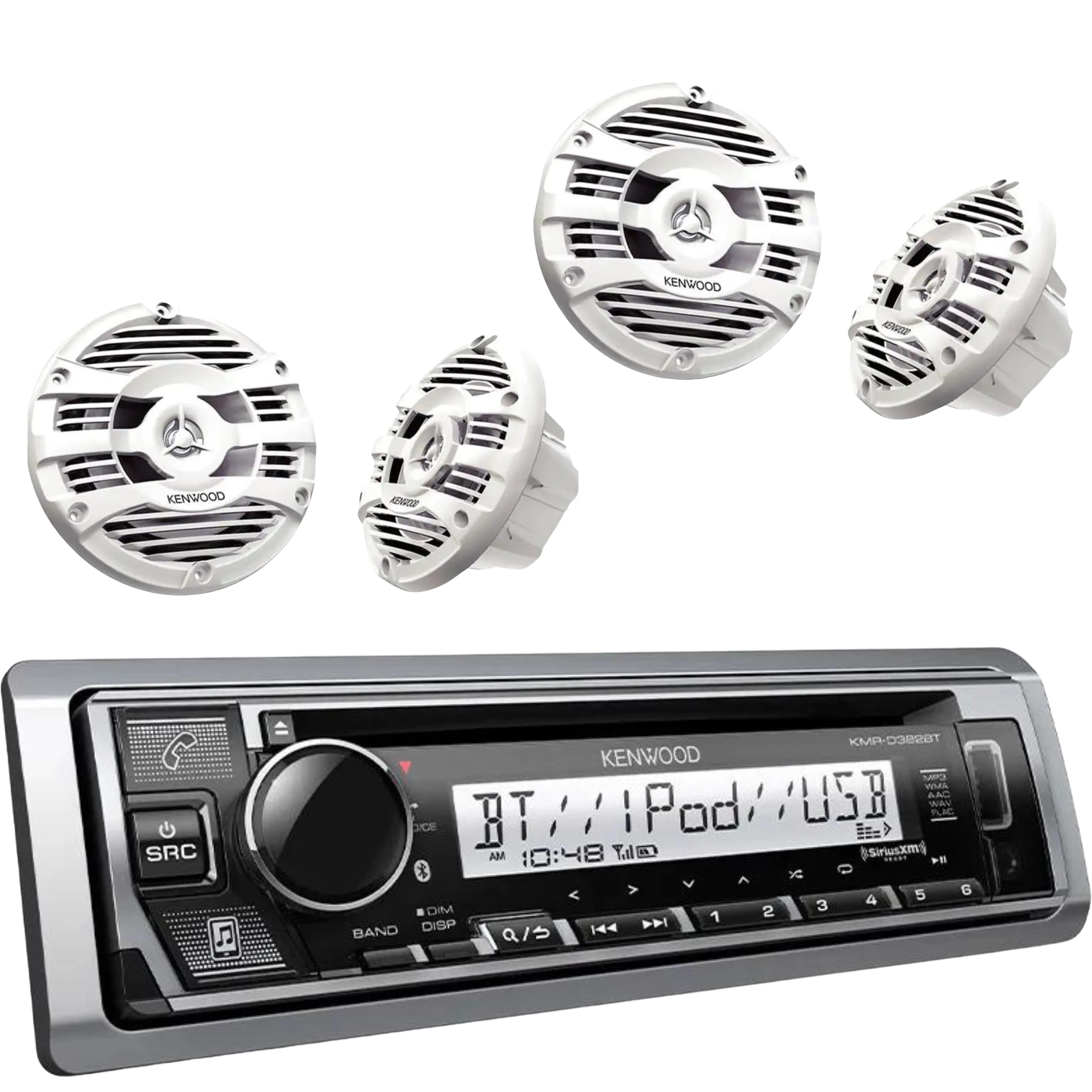 Kenwood 4 Channel 600W Bluetooth Amplifier W/ 2xPair (4) of 6.5" Marine Speakers