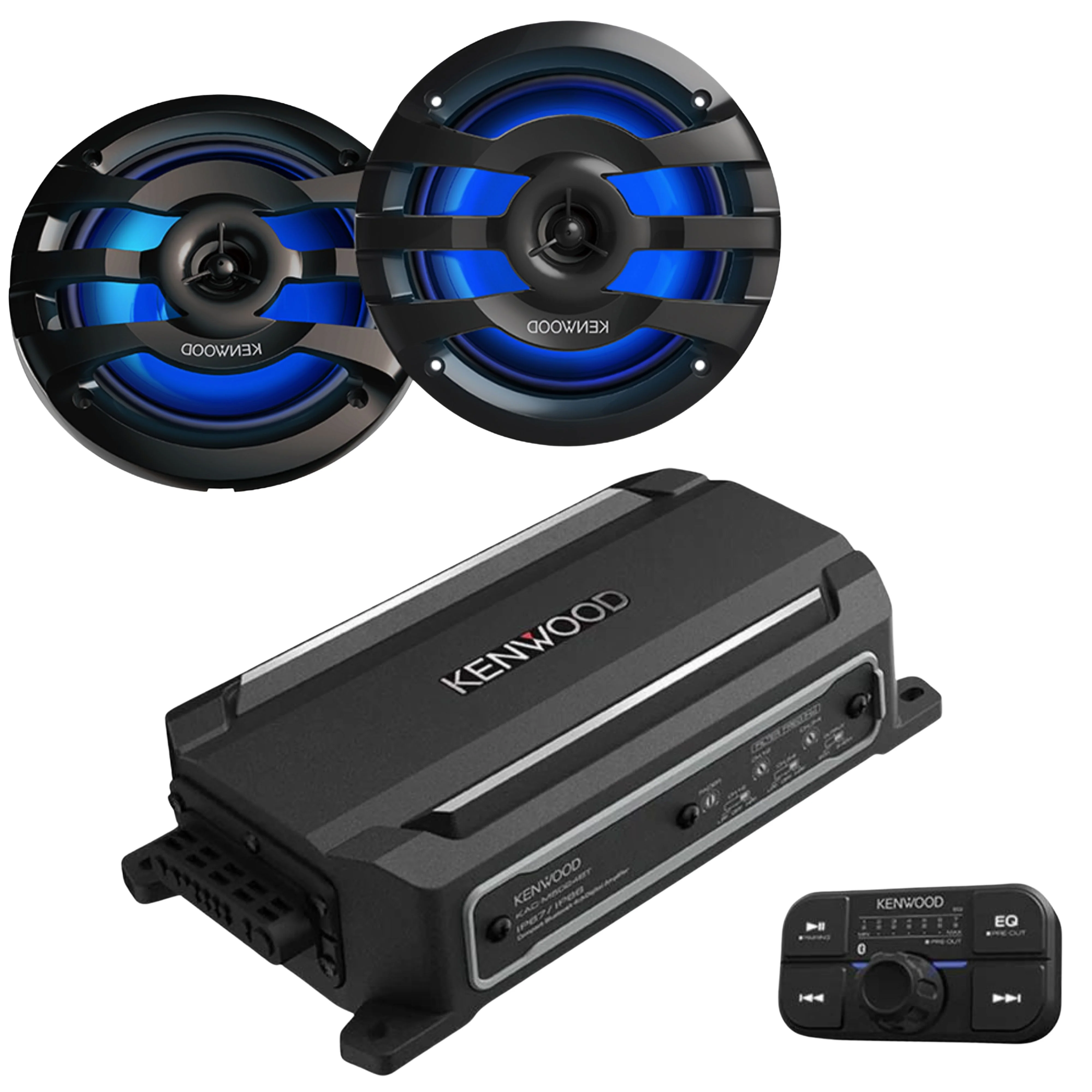 Kenwood 4 Channel 600W Bluetooth Amplifier W/ Pair of 6.5" LED Marine Speakers