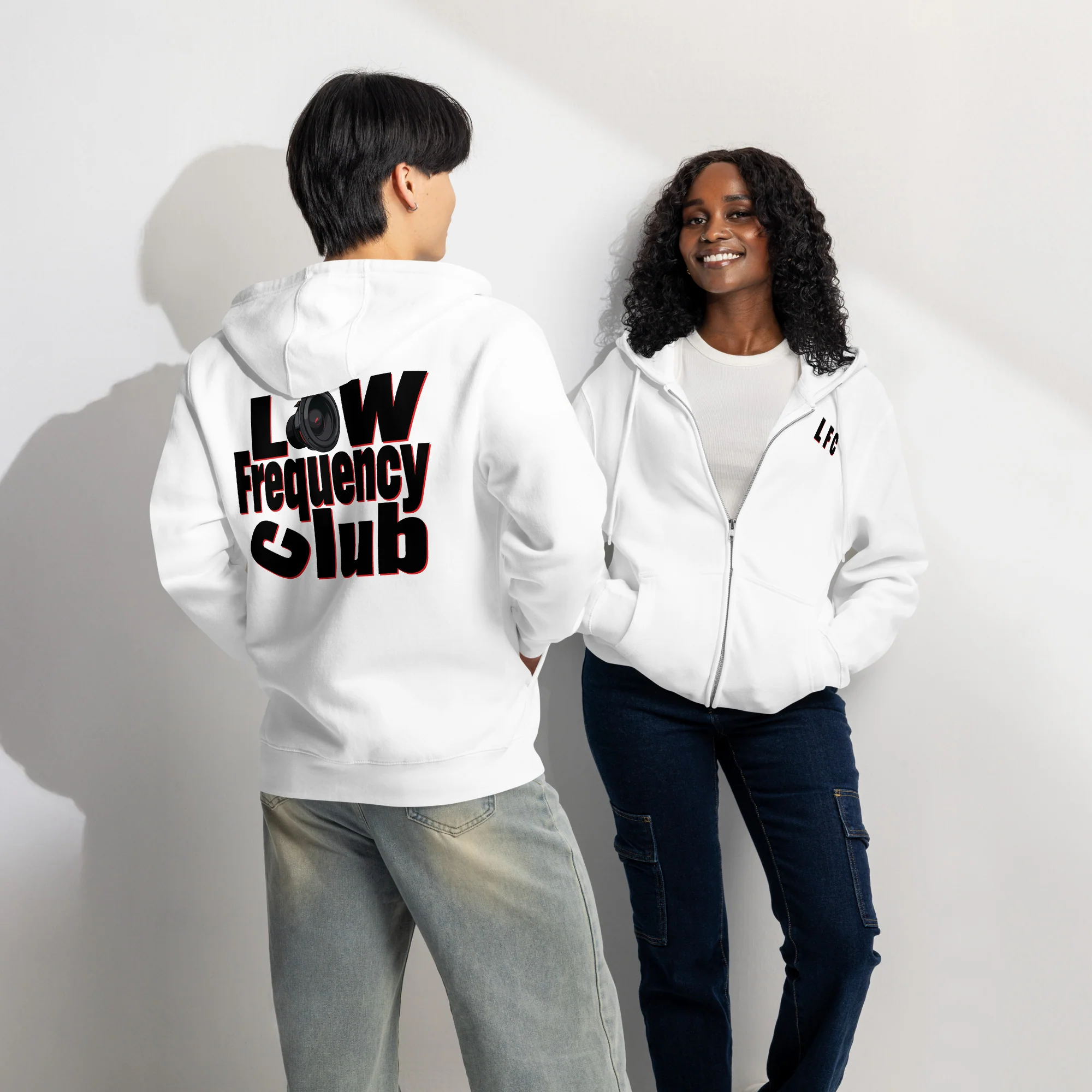 Low Frequency Club Hoodie | White Premium Zip Hoodie | Big Jeff Audio - Image 6