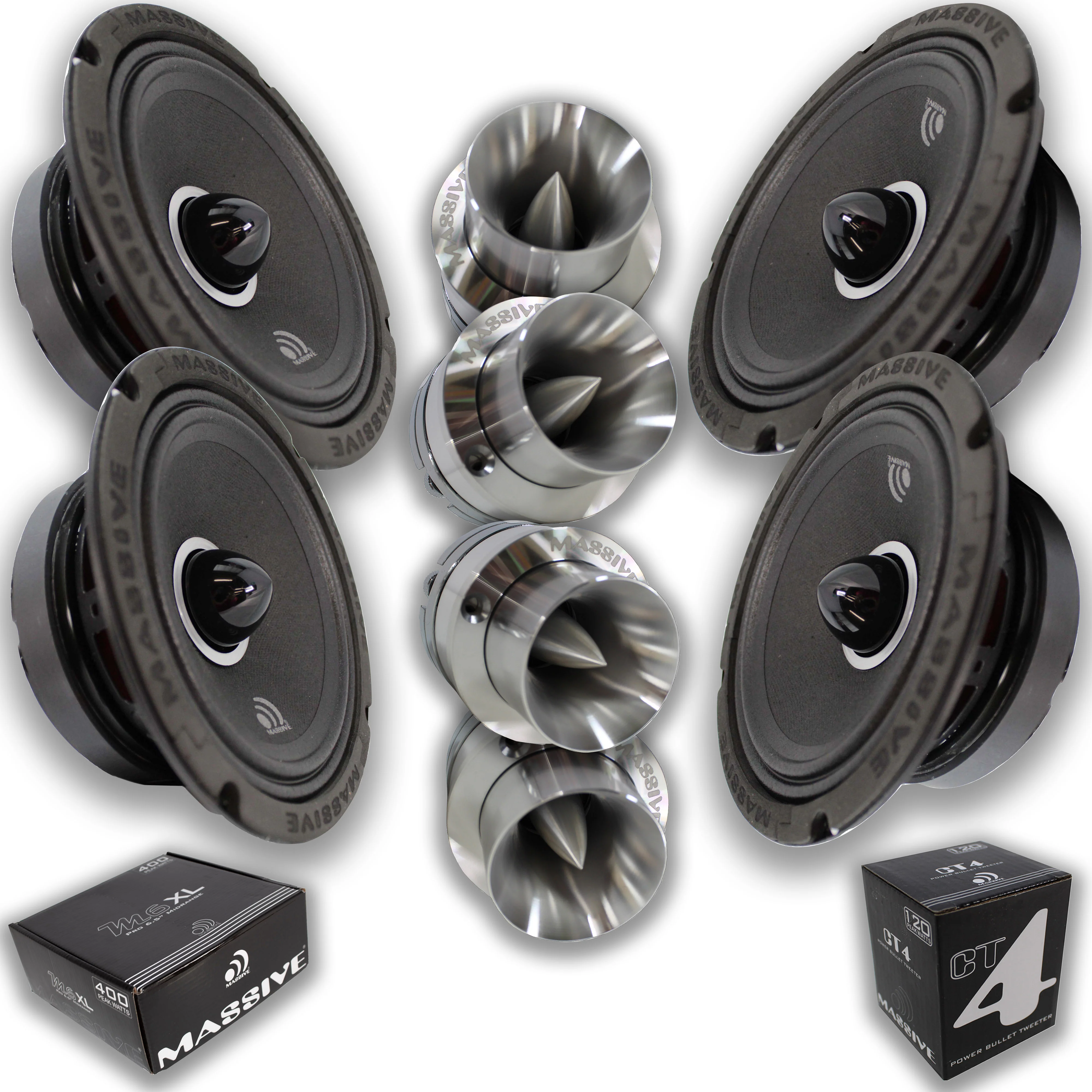 Massive Car Audio 6.5" Loud Speakers 1600W With 4x Super 1" Bullet Tweeters