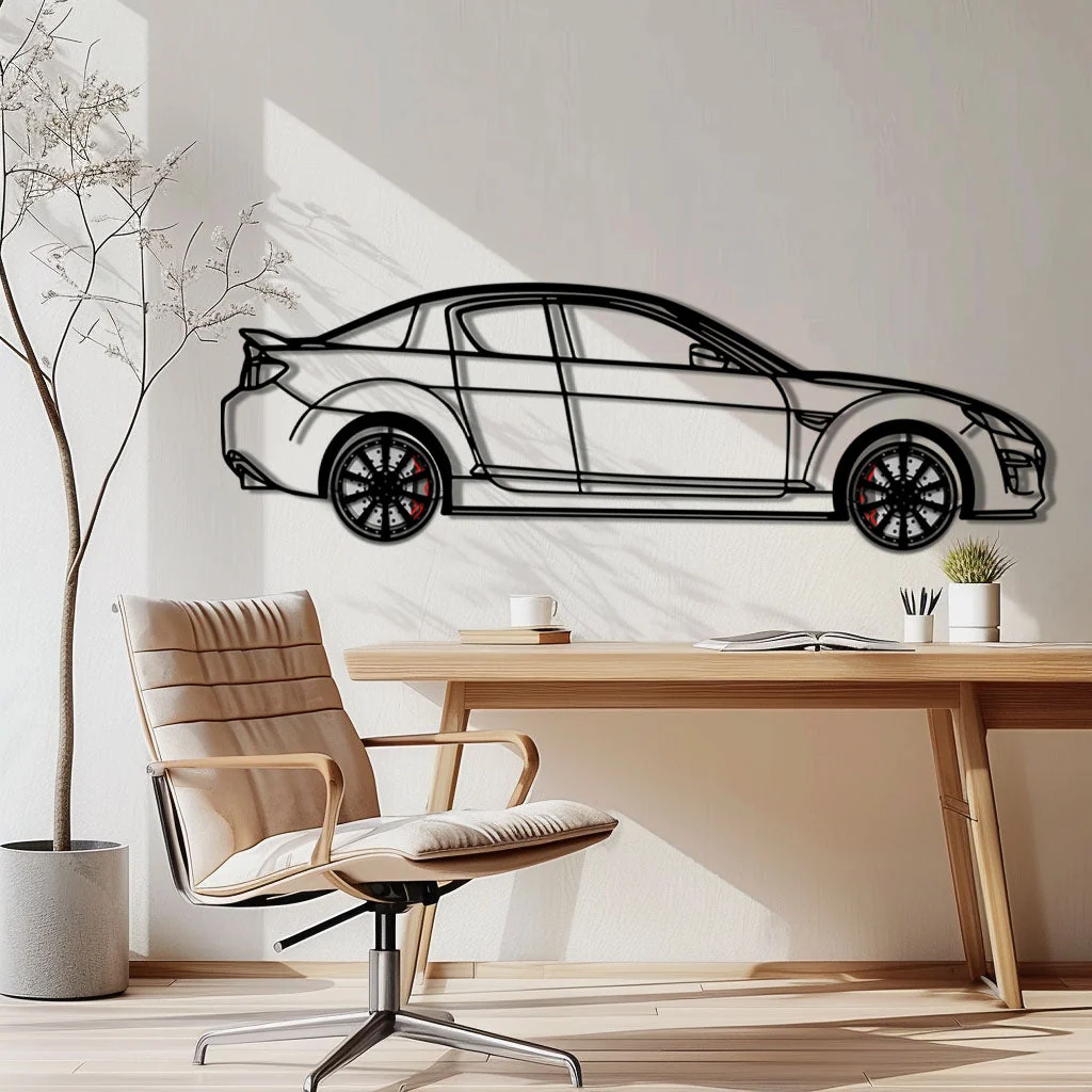 Mazda RX-8 Metal Car Wall Art with Rotating Wheels - Rotary Engine Silhouette - Interactive JDM Automotive Wall Decor - KAFMEKA148 - Image 2
