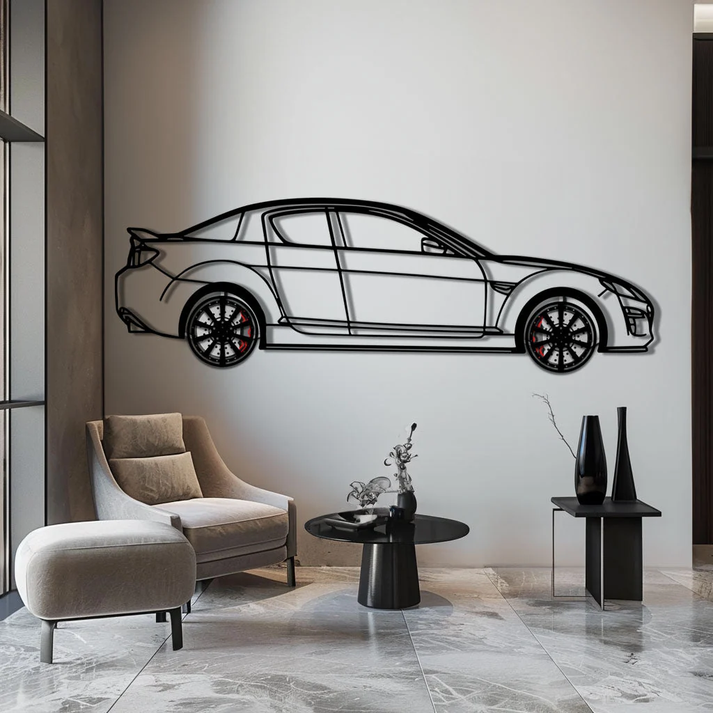 Mazda RX-8 Metal Car Wall Art with Rotating Wheels - Rotary Engine Silhouette - Interactive JDM Automotive Wall Decor - KAFMEKA148 - Image 4