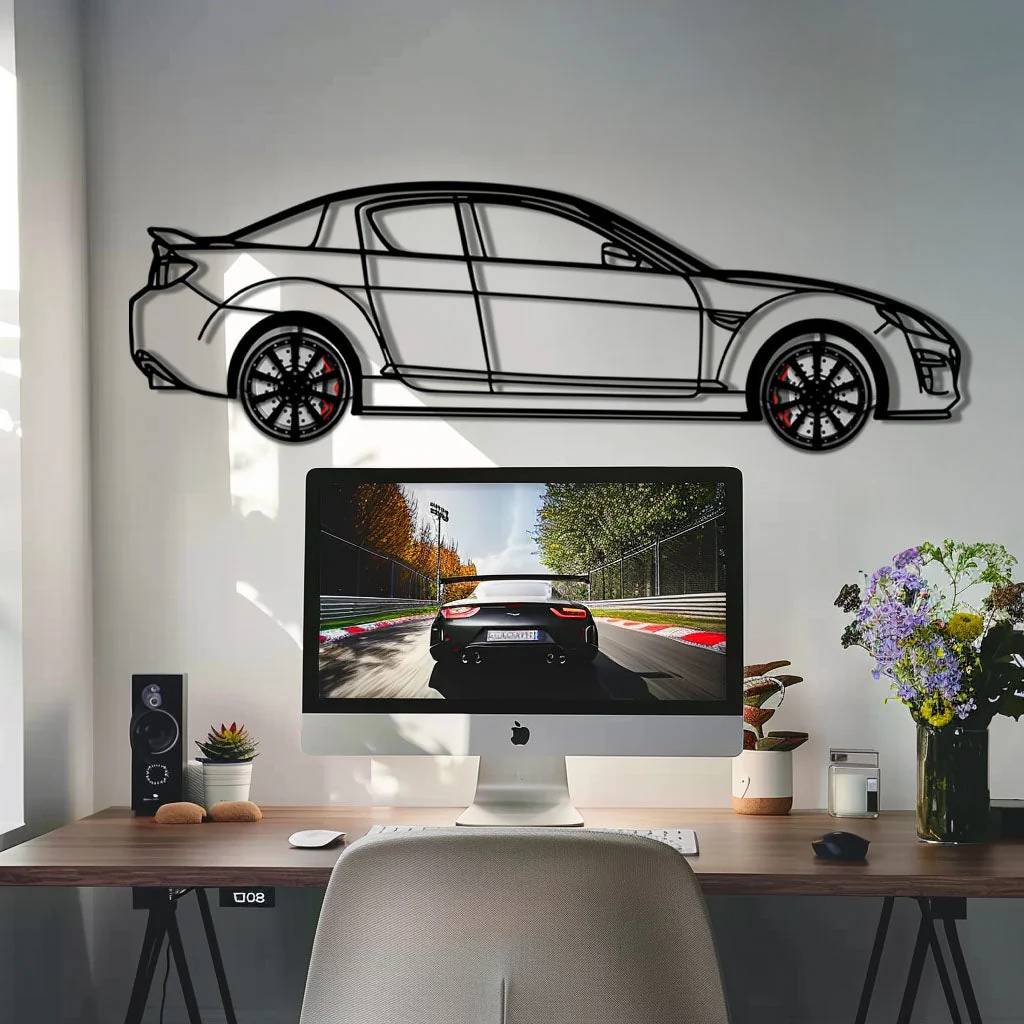 Mazda RX-8 Metal Car Wall Art with Rotating Wheels - Rotary Engine Silhouette - Interactive JDM Automotive Wall Decor - KAFMEKA148 - Image 8