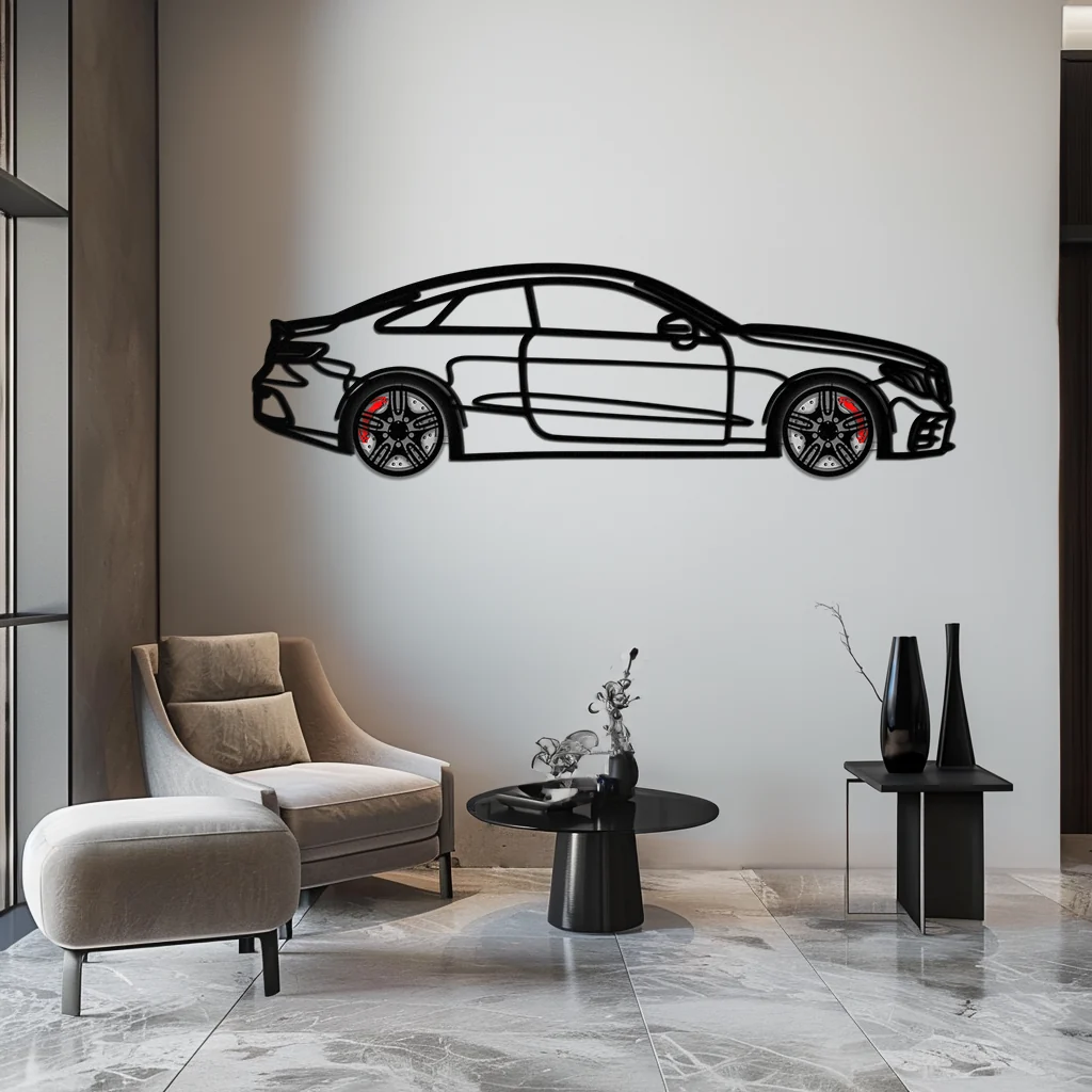 Mercedes E53 AMG Rotating Wheel Metal Wall Art – Luxury Coupe Silhouette Decor for Car Enthusiasts- KAFMEKA078 - Image 2