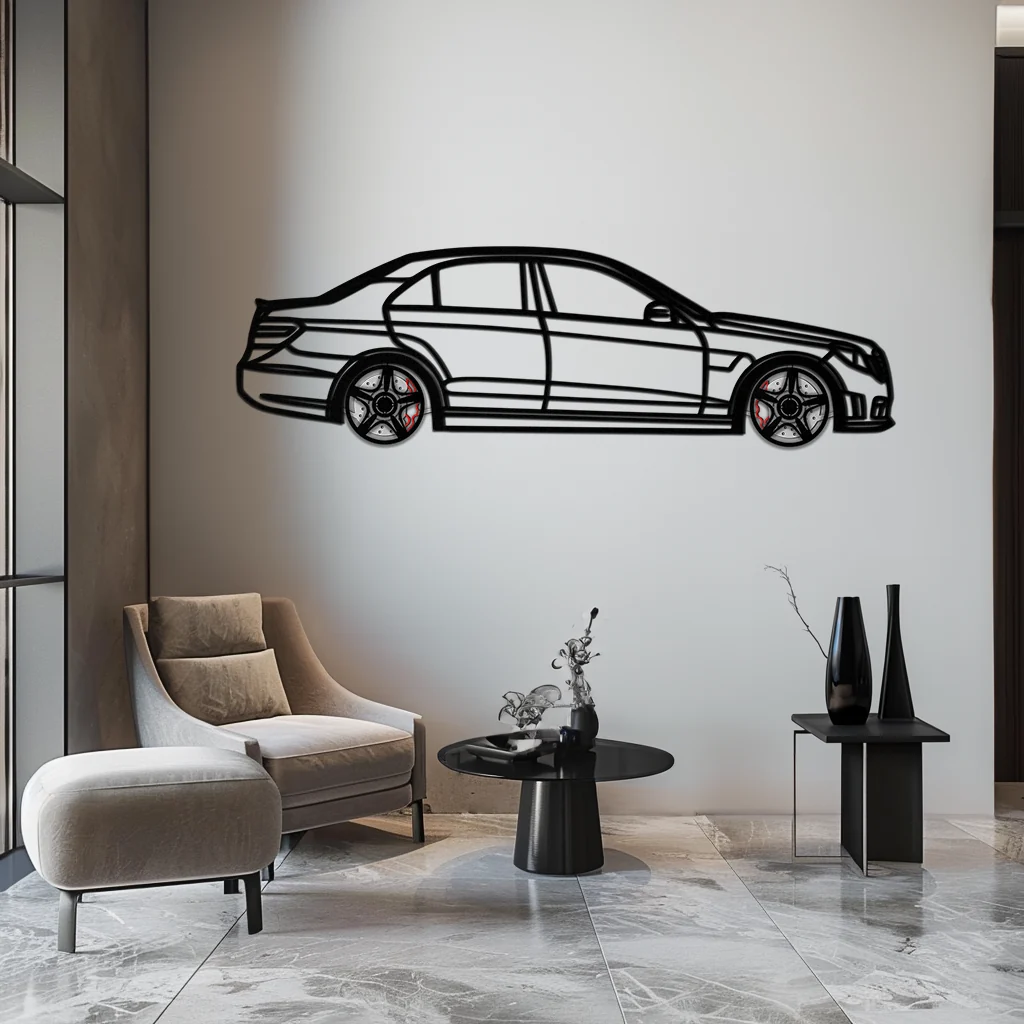 Mercedes E63 AMG Metal Wall Art – Rotating Wheels • Luxury Car Silhouette • Perfect Gift for Mercedes Lovers- KAFMEKA079 - Image 2