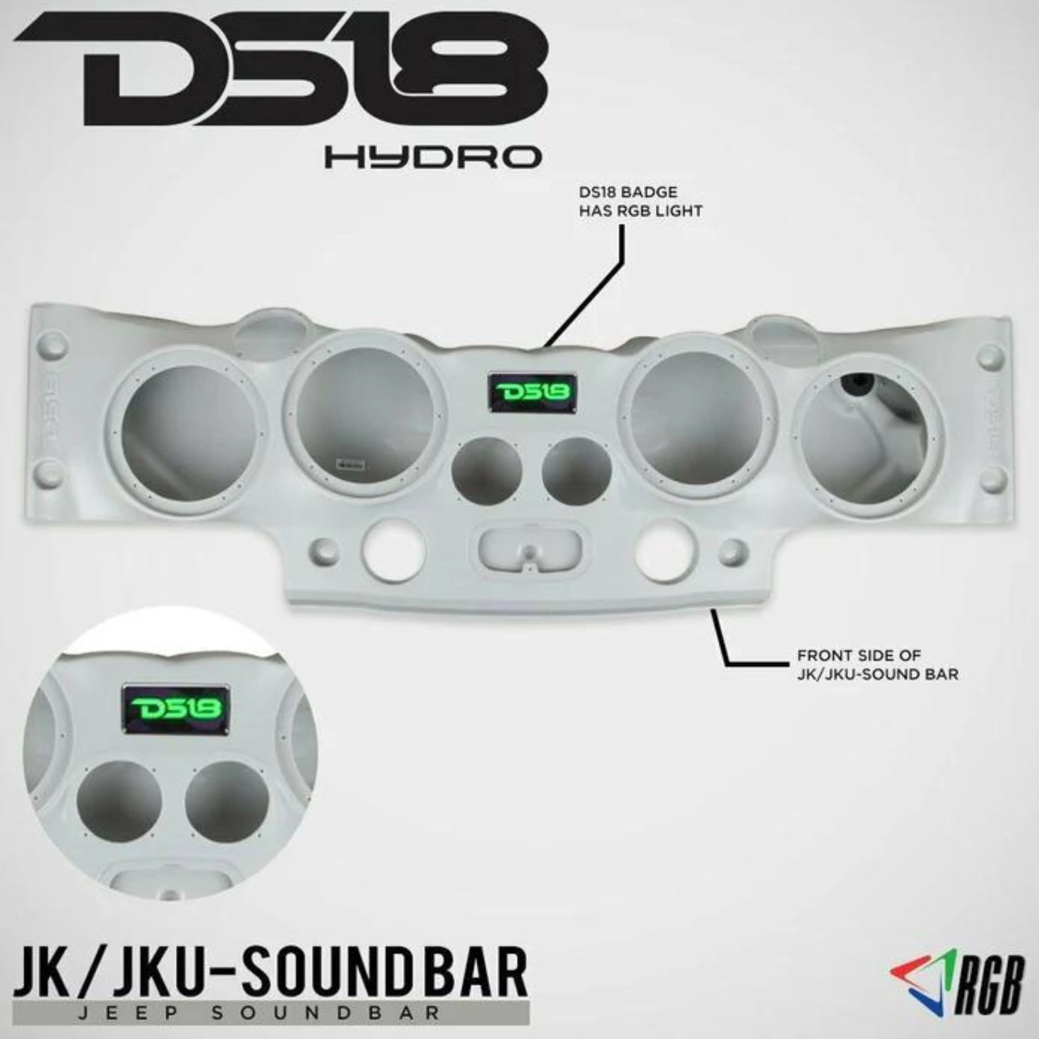 DS18 Molded Soundbar for Jeep Wrangler Gray LED Car Audio Sound Bar JK JKU - Image 2
