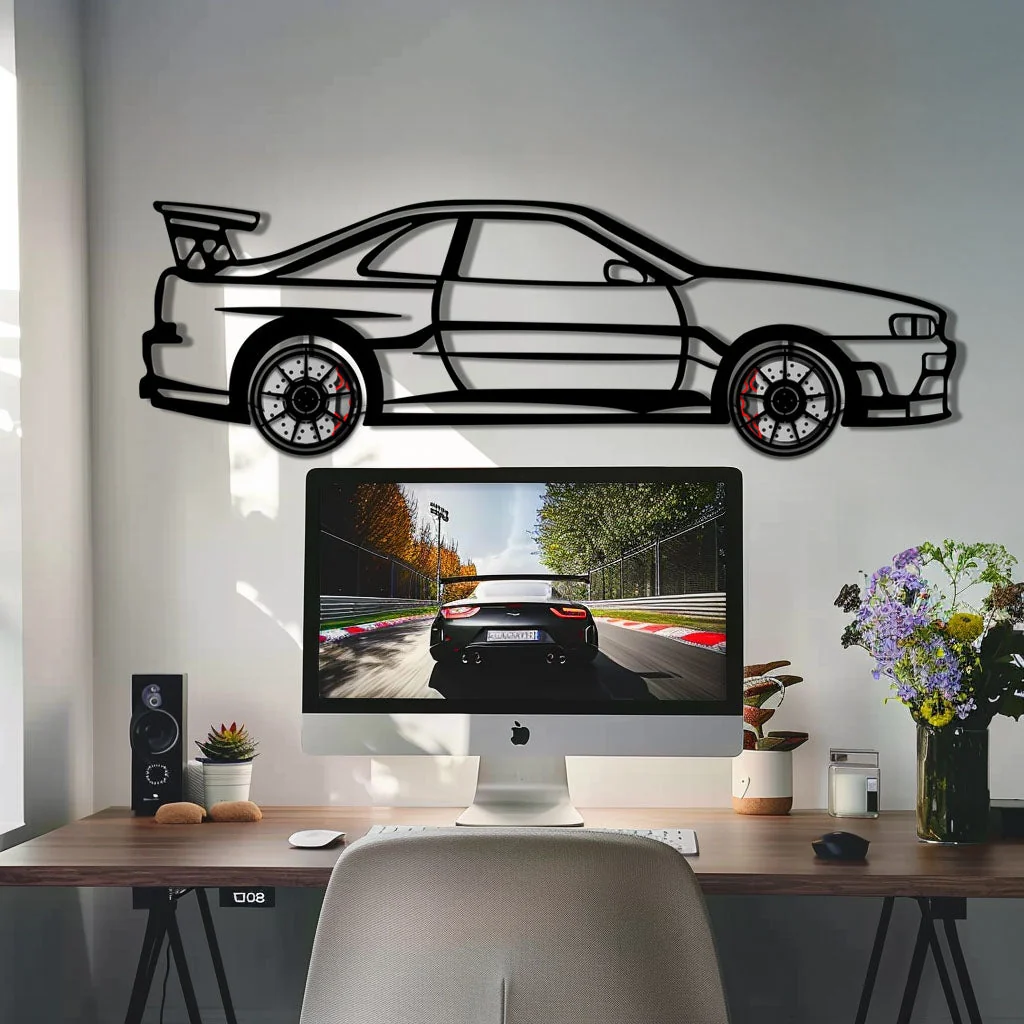 Nissan Skyline GT-R R34 Metal Car Wall Art with Rotating Wheels - "Godzilla" JDM Legend Silhouette - Interactive Automotive Wall Decor - KAFMEKA152 - Image 8