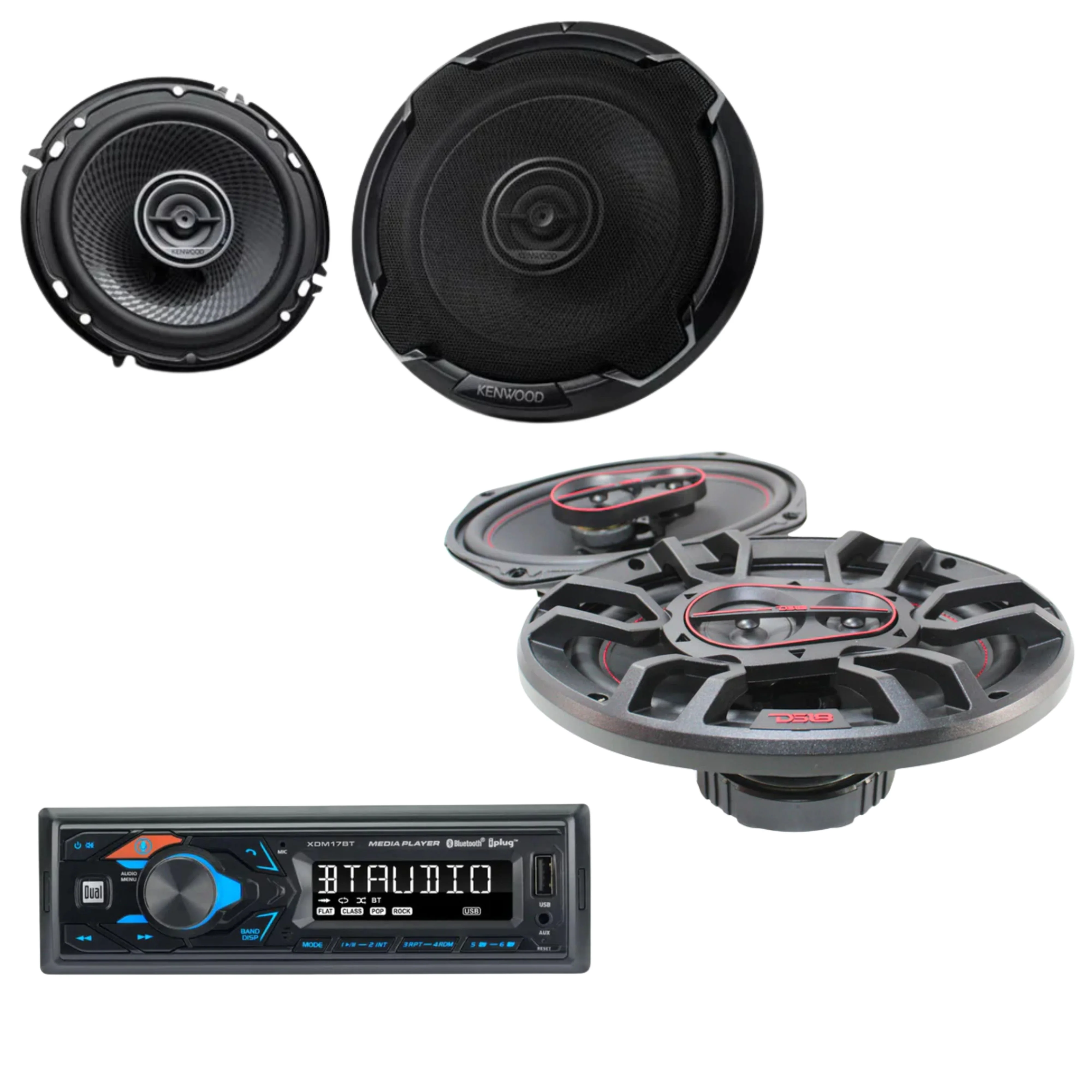 One Pair of 6.5" & One Pair of 6x9" 4-Ohm Coaxial Speakers w/Bluetooth Car Radio