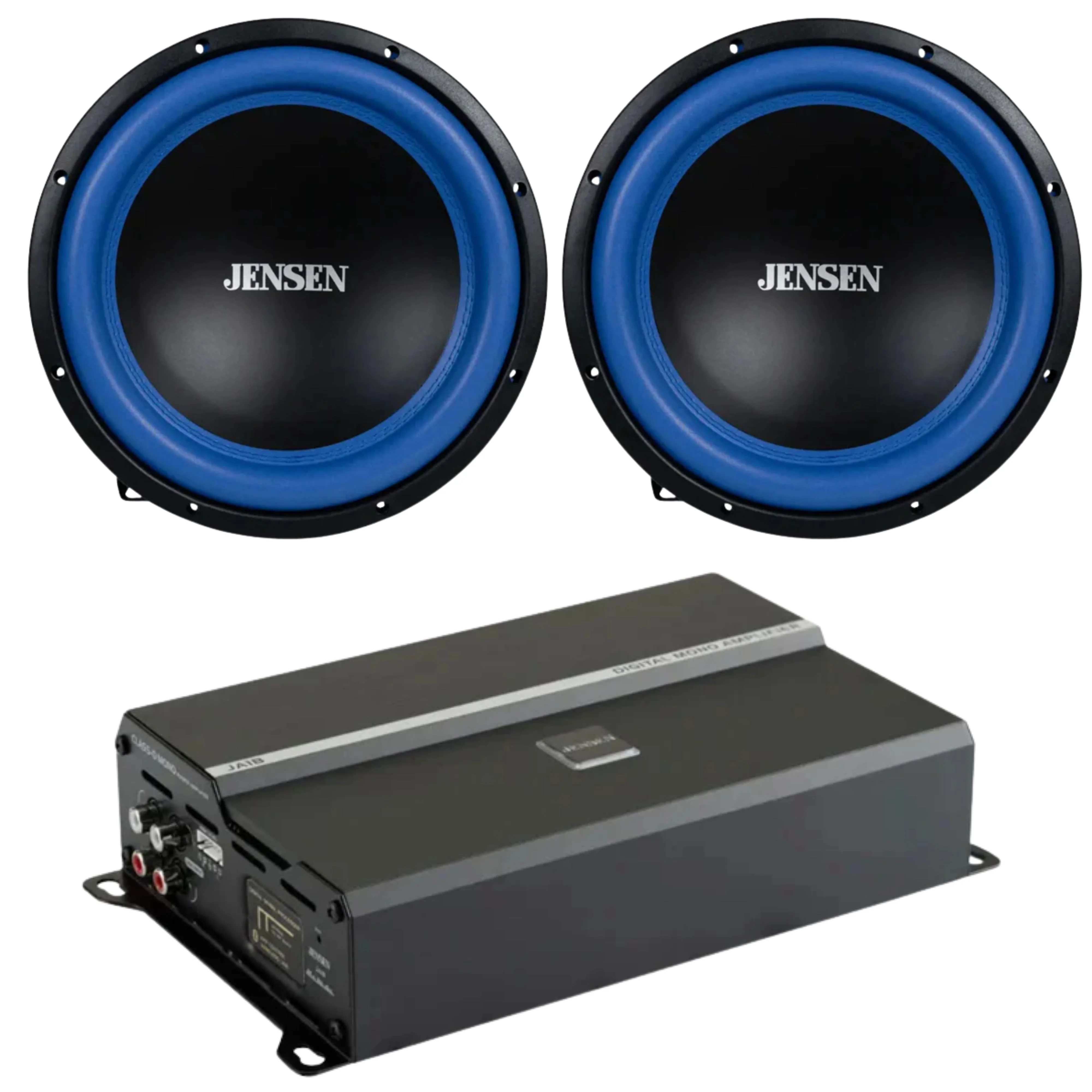 Pair of 12" 300 Watt RMS Subwoofers w/ Monoblock 690 Watt Class D RGB Amplifier
