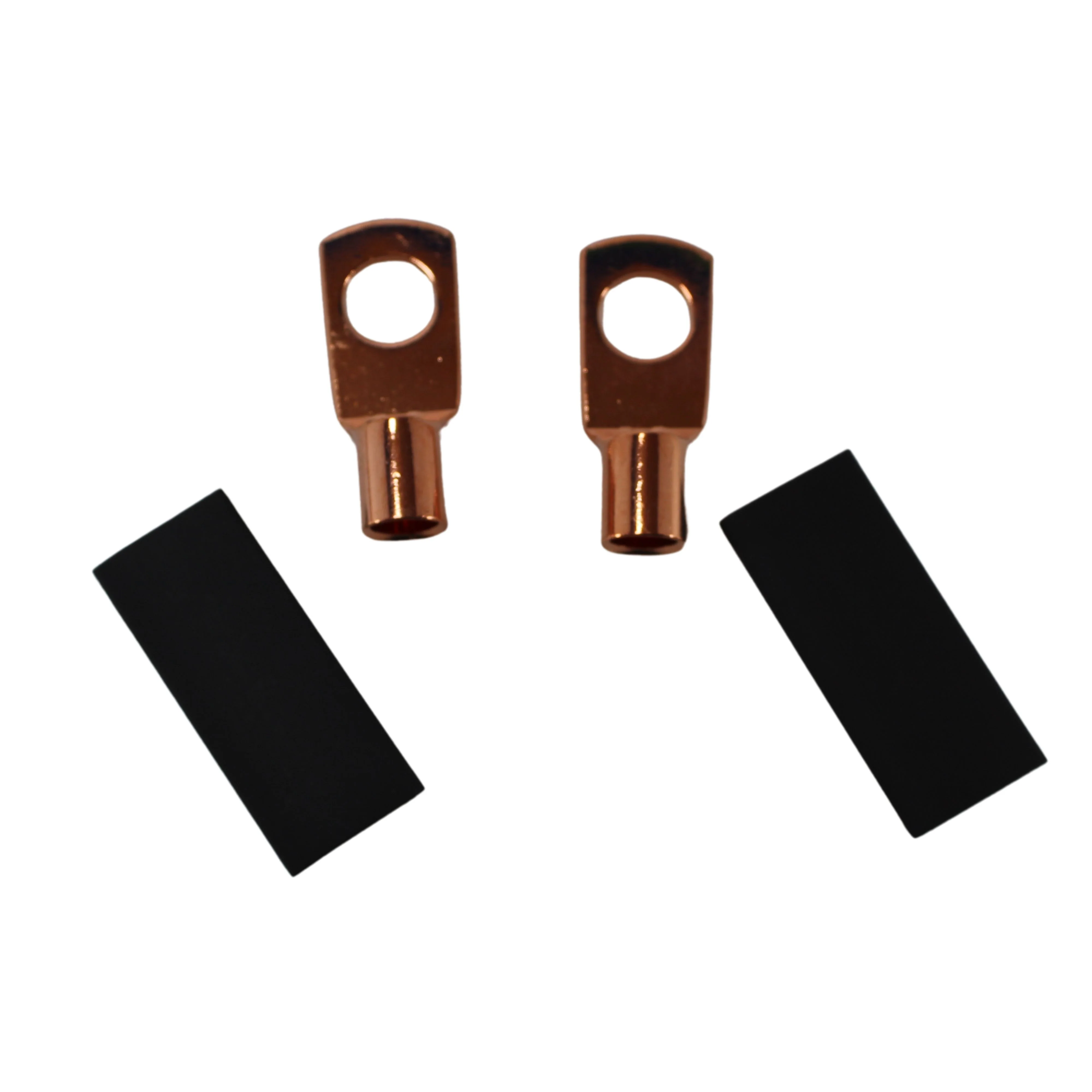 Pair of 4 Gauge 1/4 Inch Crimped style Copper Ring Terminal Lugs
