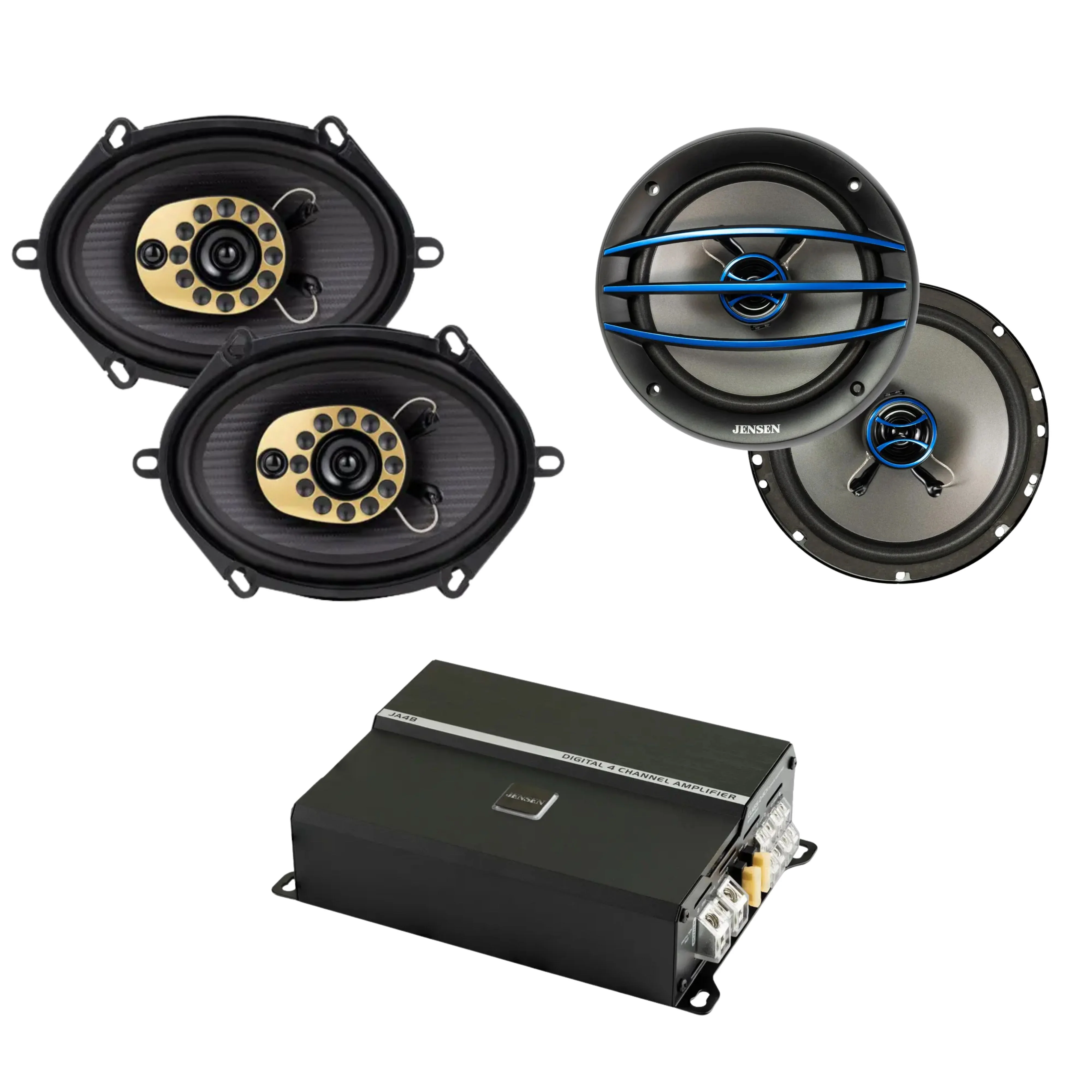 6.5" J6520 Speakers Pair & Pair of 6"x8" JS68T Speakers w/ RGB 4-Channel Amp