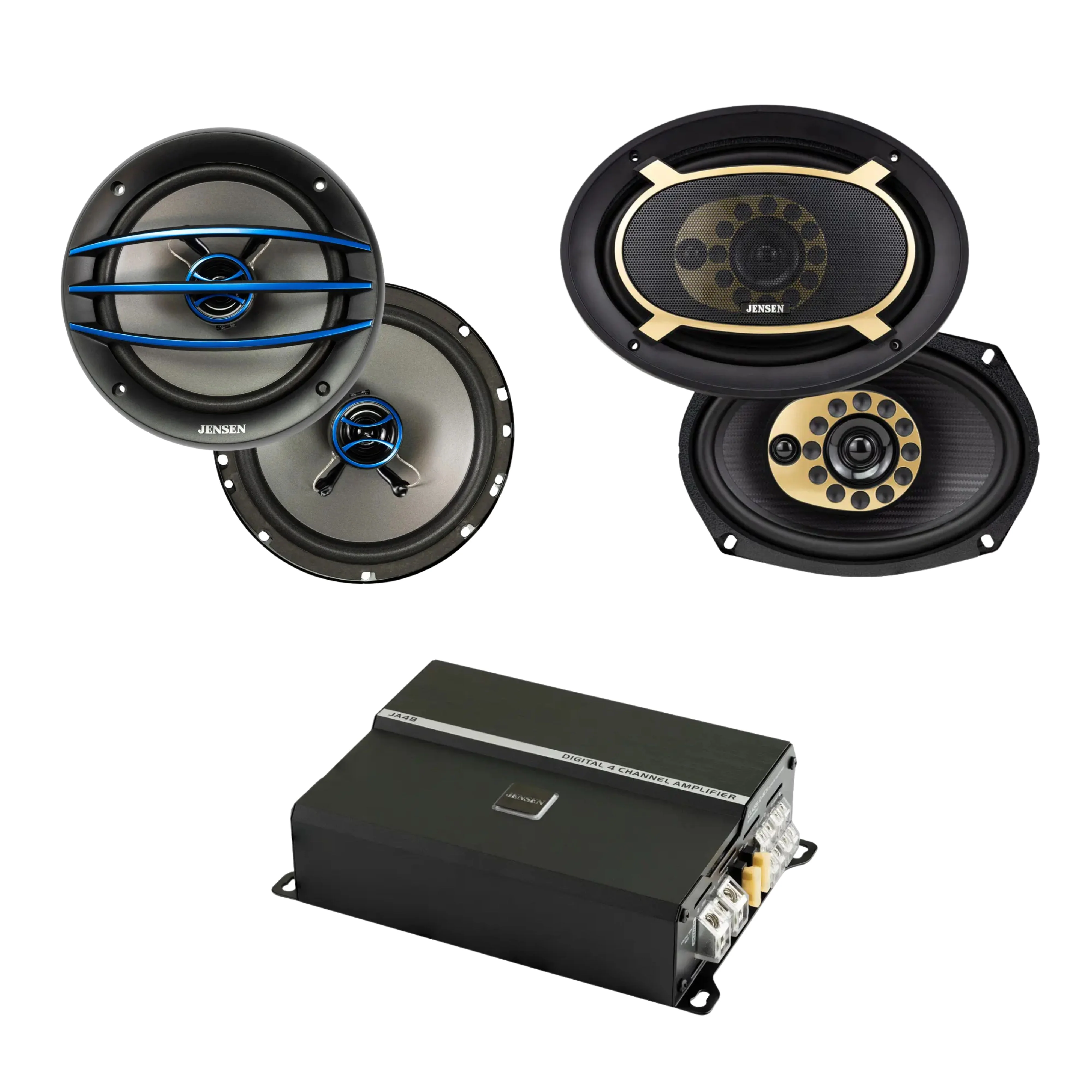 6.5" J6520 Speaker Pair & Pair of 6"x9" JS69T Speakers w/ RGB 4-Channel Amp