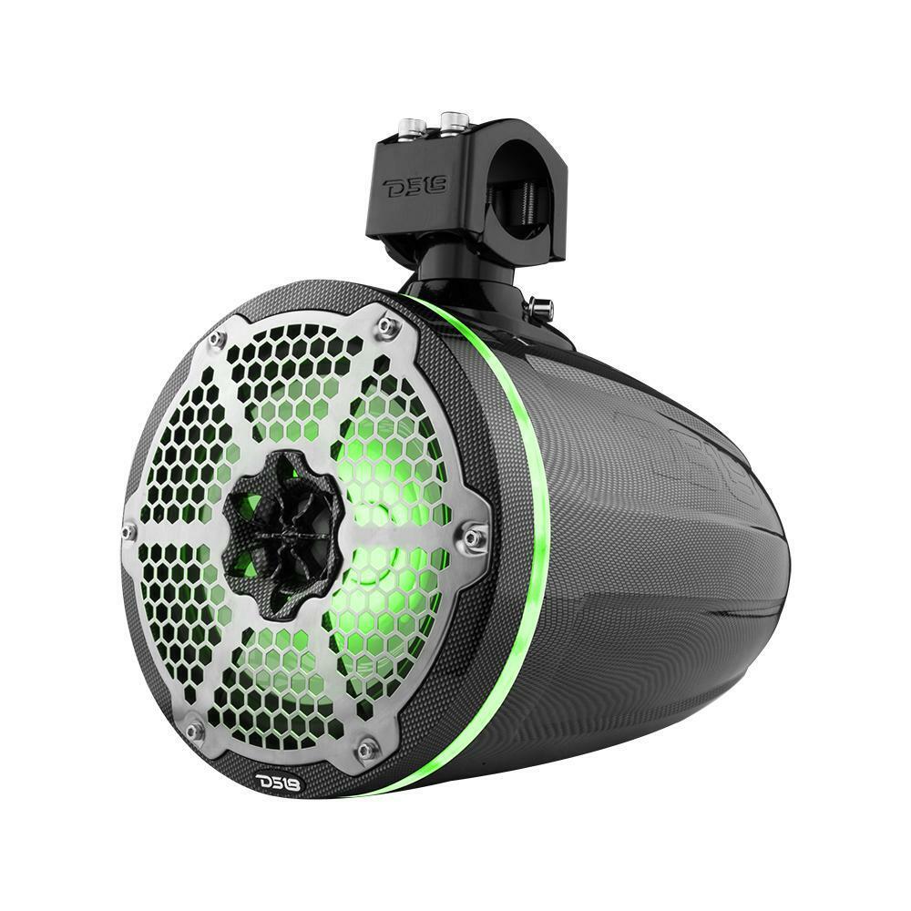 Pair of DS18 8" 375W 4 Ohm Black Carbon Fiber Marine Tower Speaker w/ RGB LED - Image 2