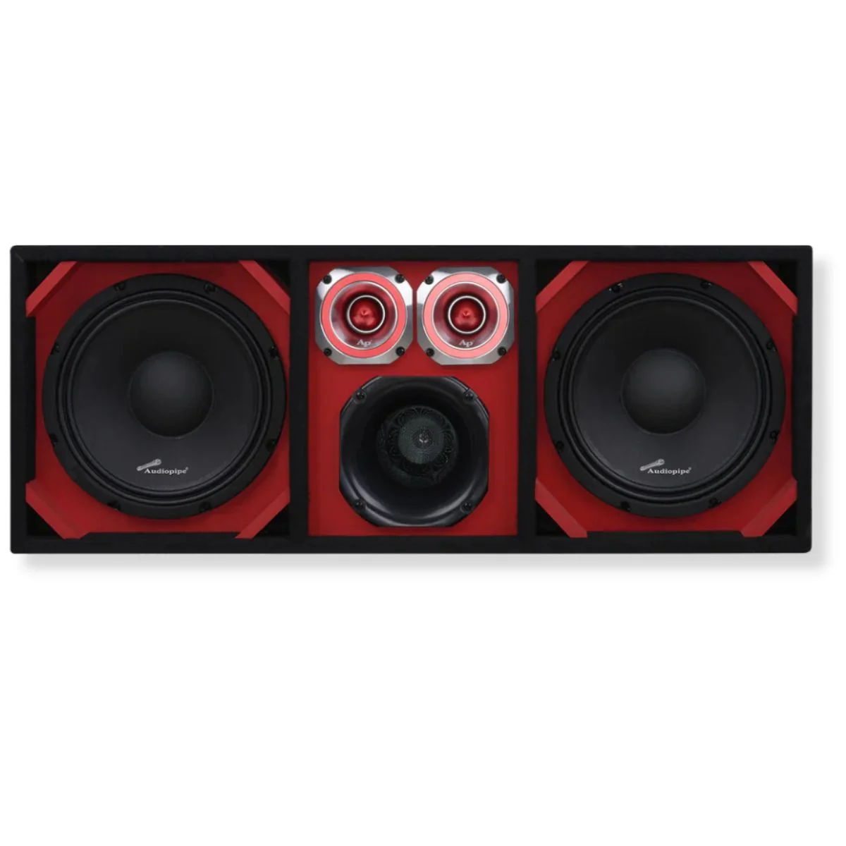 Red Fully Loaded Speaker Box w/ 2x 10" Woofers, 6" Driver, 2x 4" Tweeters - Image 3