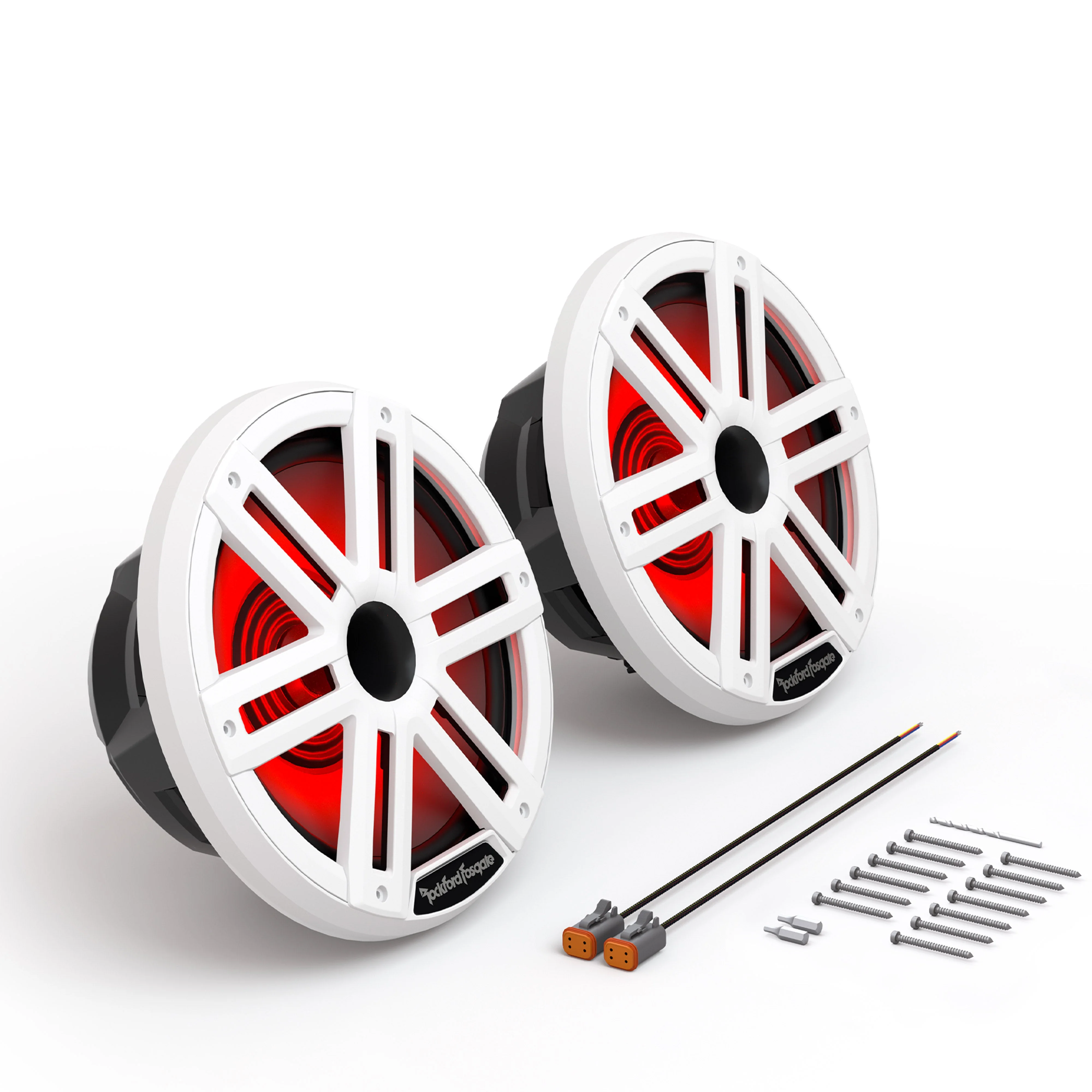 Rockford 10 White Marine Speakers 1200W Horn Loaded 4 Ohm LED RGB Pair M2-10H