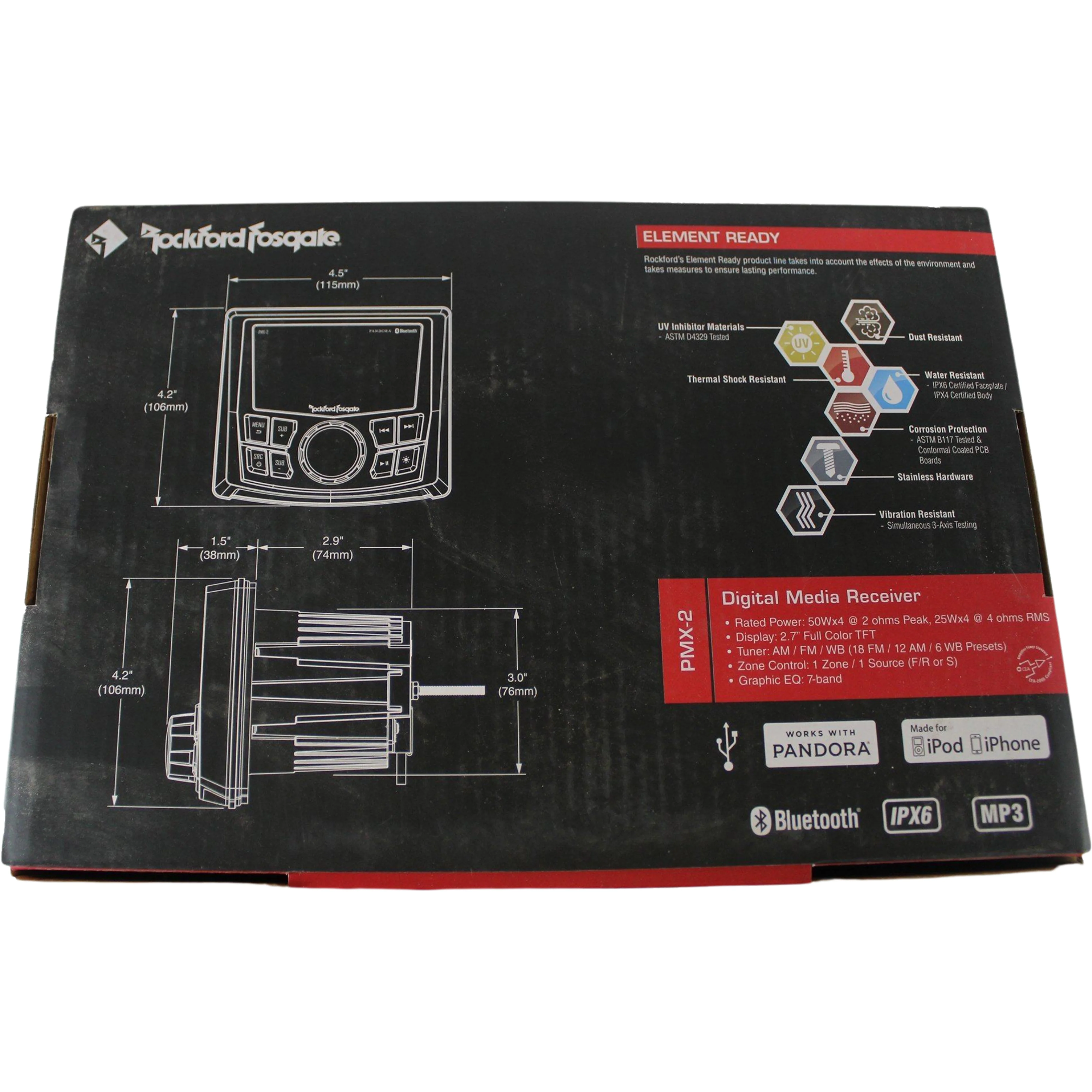 Rockford Fosgate PUNCH Marine Compact AM/FM/WB DIGI Media REC 2.7" DISPL / PMX-2 - Image 6