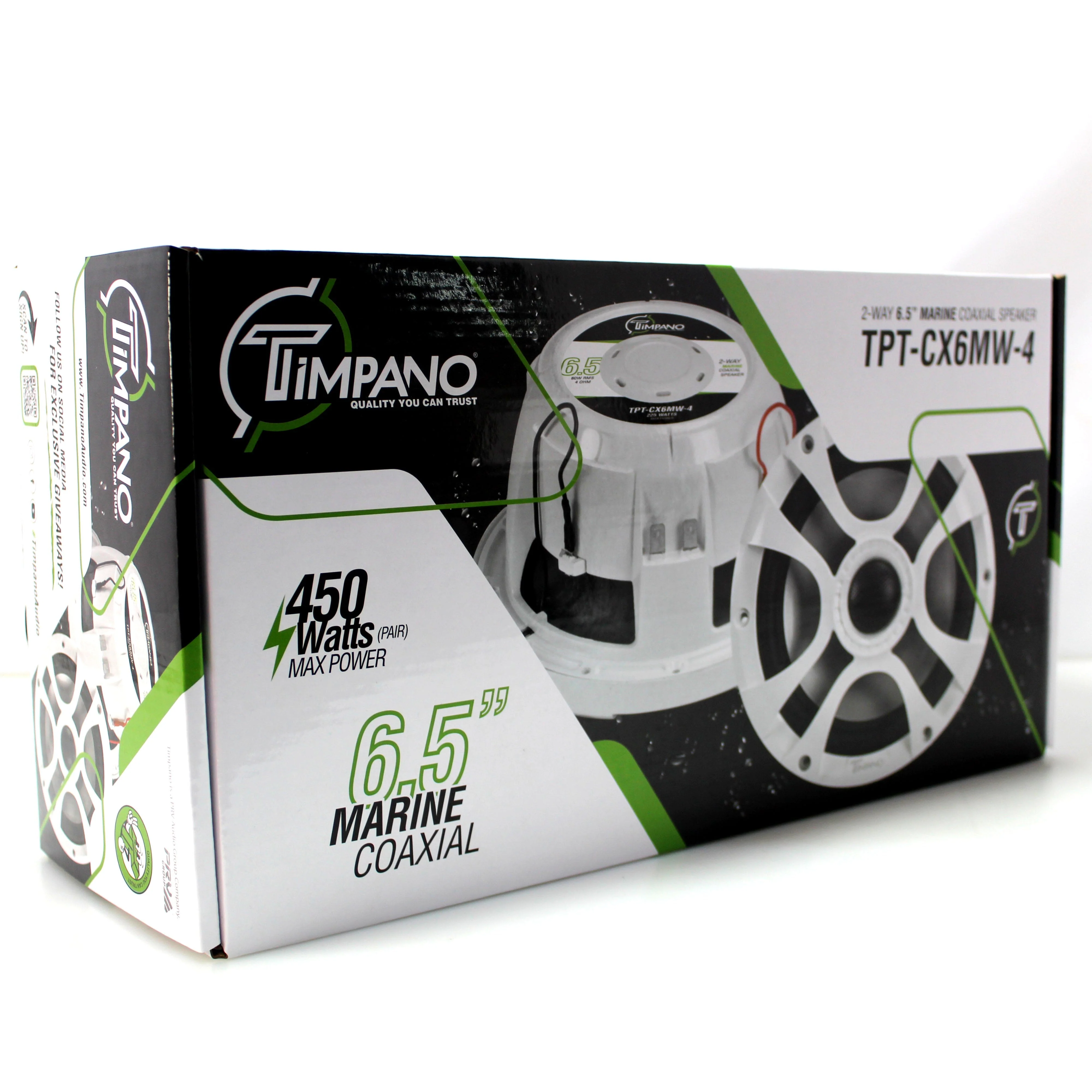 Timpano 6.5 Inch 450 Watt 4 Ohm 2-Way Coaxial Marine Speakers White TPT-CX6MW-4 - Image 6