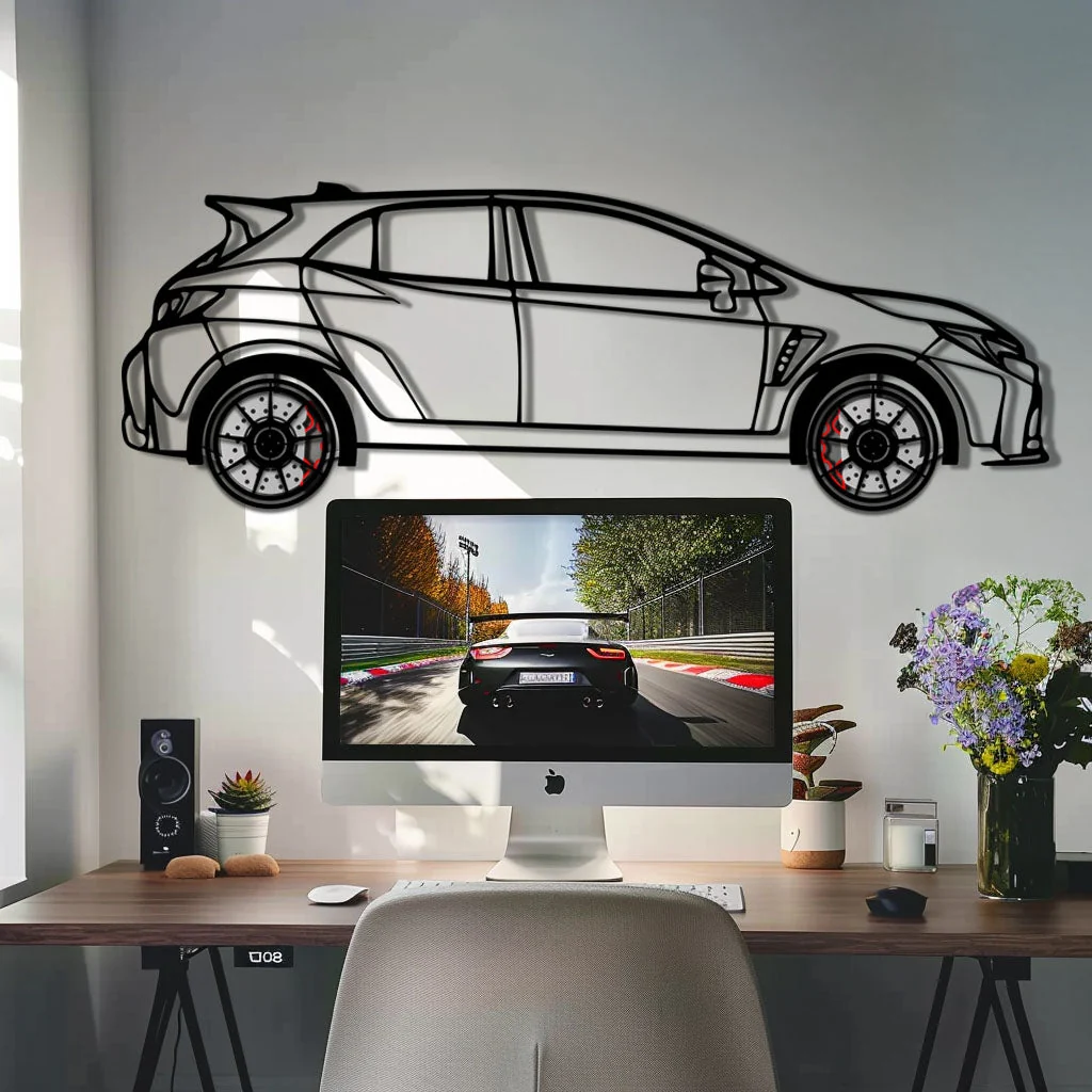 Toyota GR Corolla Metal Car Wall Art with Rotating Wheels - Rally-Inspired Hot Hatch Silhouette - Interactive JDM Automotive Decor - KAFMEKA158 - Image 8