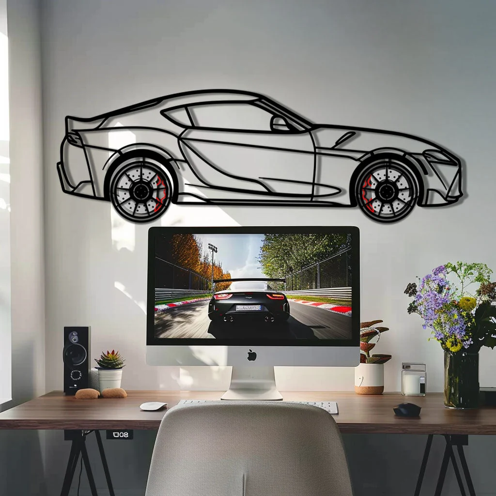 Toyota GR Supra (A90) Metal Car Wall Art with Rotating Wheels - Modern JDM Legend Silhouette - Interactive Automotive Wall Decor - KAFMEKA156 - Image 8